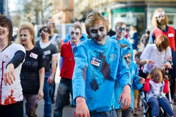 Zombies walk through Birmingham City Centre in April 2015
